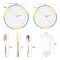 White with Blue and Gold Harmony Rim Plastic Wedding Value Set (20 Settings)